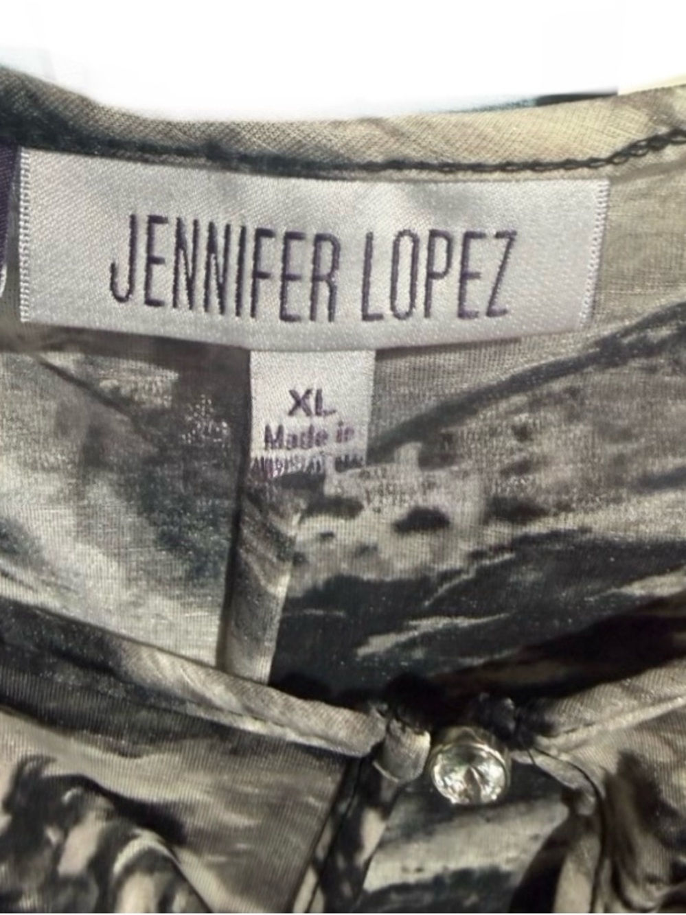Jennifer Lopez Marble-Print Cold-Shoulder Blouse in Black and Gray - Picture 2 of 2